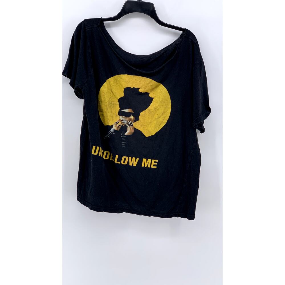 ERYKAH BADU Women's Black-Yellow Unfollow Men Tour Graphic Top SZ M/L